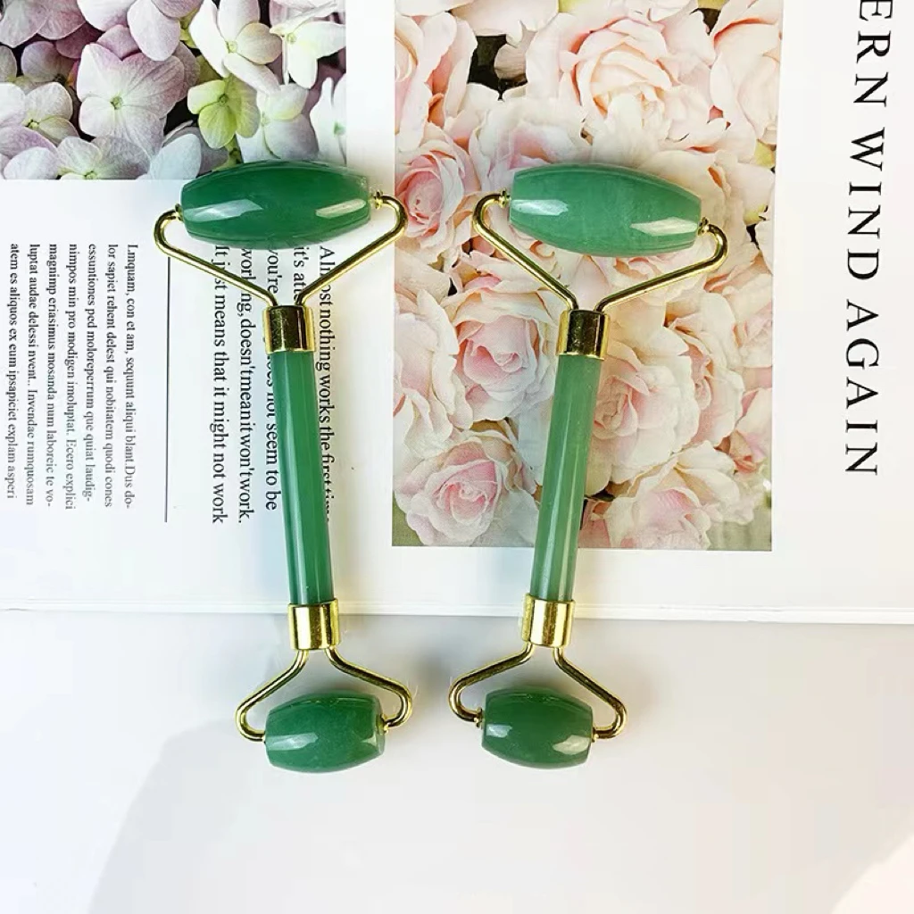 Custom logo jade roller green quartz face rolelr real stones aventurine gua sha stein facial tools