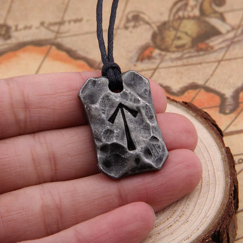 Forged Iron ALGIZ Rune Viking Amulet Pendant Nordic Talisman Necklace Hammered Runic