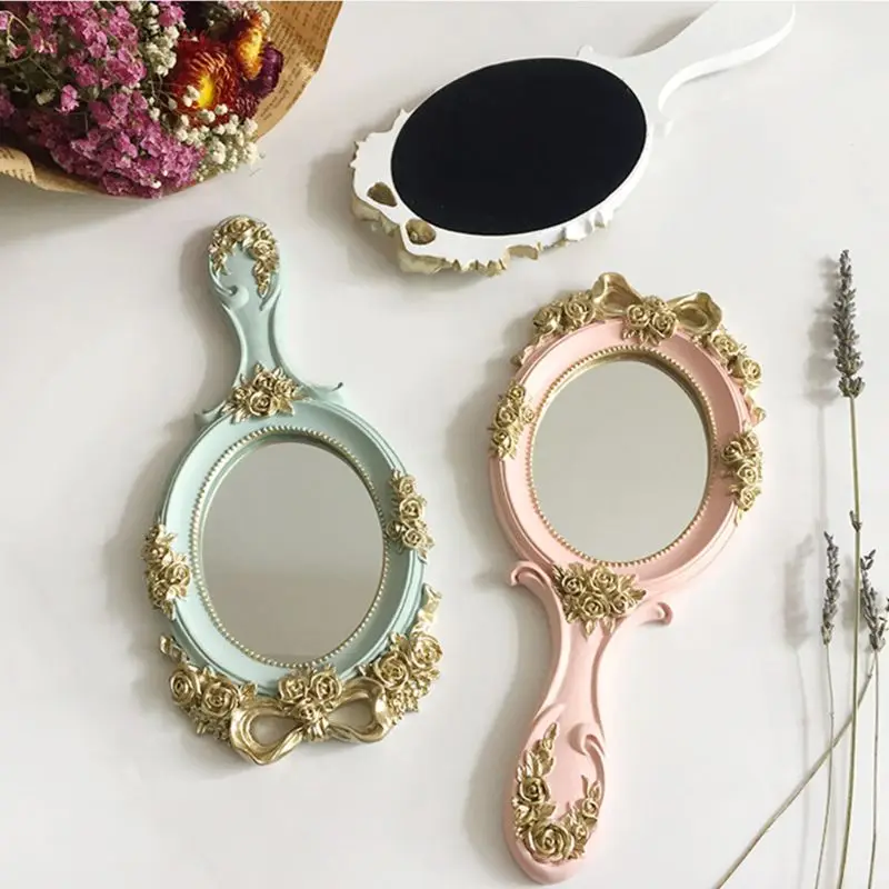 
European Style Vintage Rose Flower Carved Handicraft Rococo Princess Salon Makeup Mirrors 