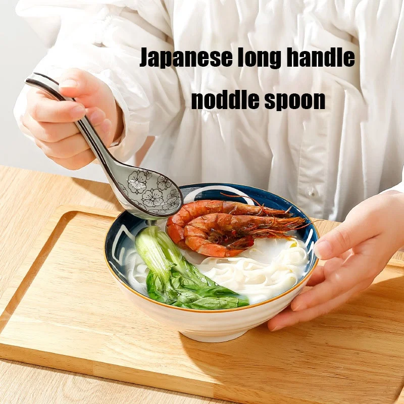 Japanese style long handled spoons for sale noodle ceramic spoon set large serving spoons for soups for kitchen
