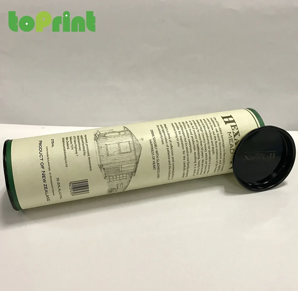 Custom Logo Luxury Whiskey Wine Bottle Packaging Cardboard Cylinder Gift Empty Paper Boxes With Metal Lid