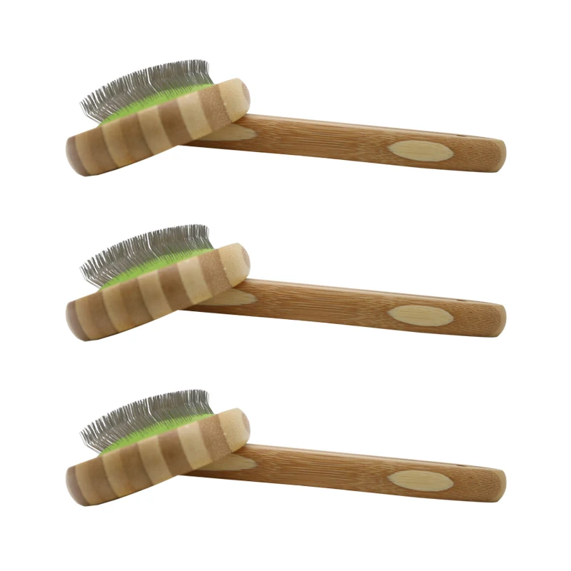 Manufacturer pet  dog friendly Green air cushion bamboo color wood brush for pet