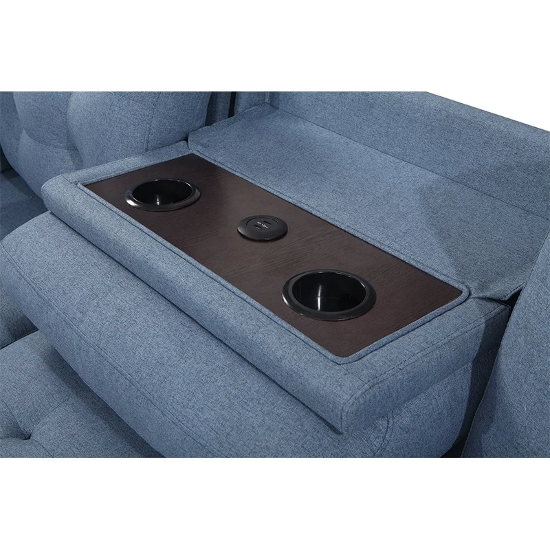 Европейский Американский современный дизайн гостиной диван комплект синяя ткань Регулируемая спина с USB и беспроводной зарядкой двуспальный диван-кровать
