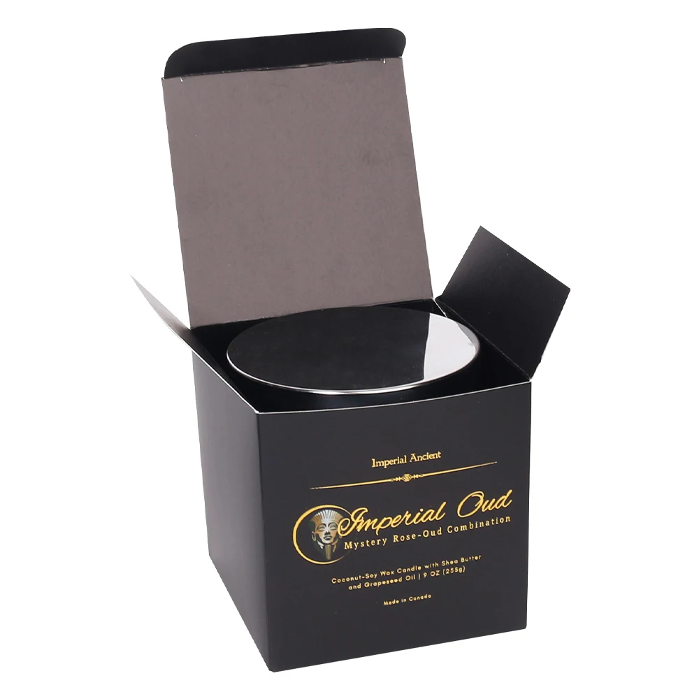 Luxury Custom Candle box Packaging Gold foil stamping and Spot UV printing Automatic bottom buckle Boxes with insert for Candle