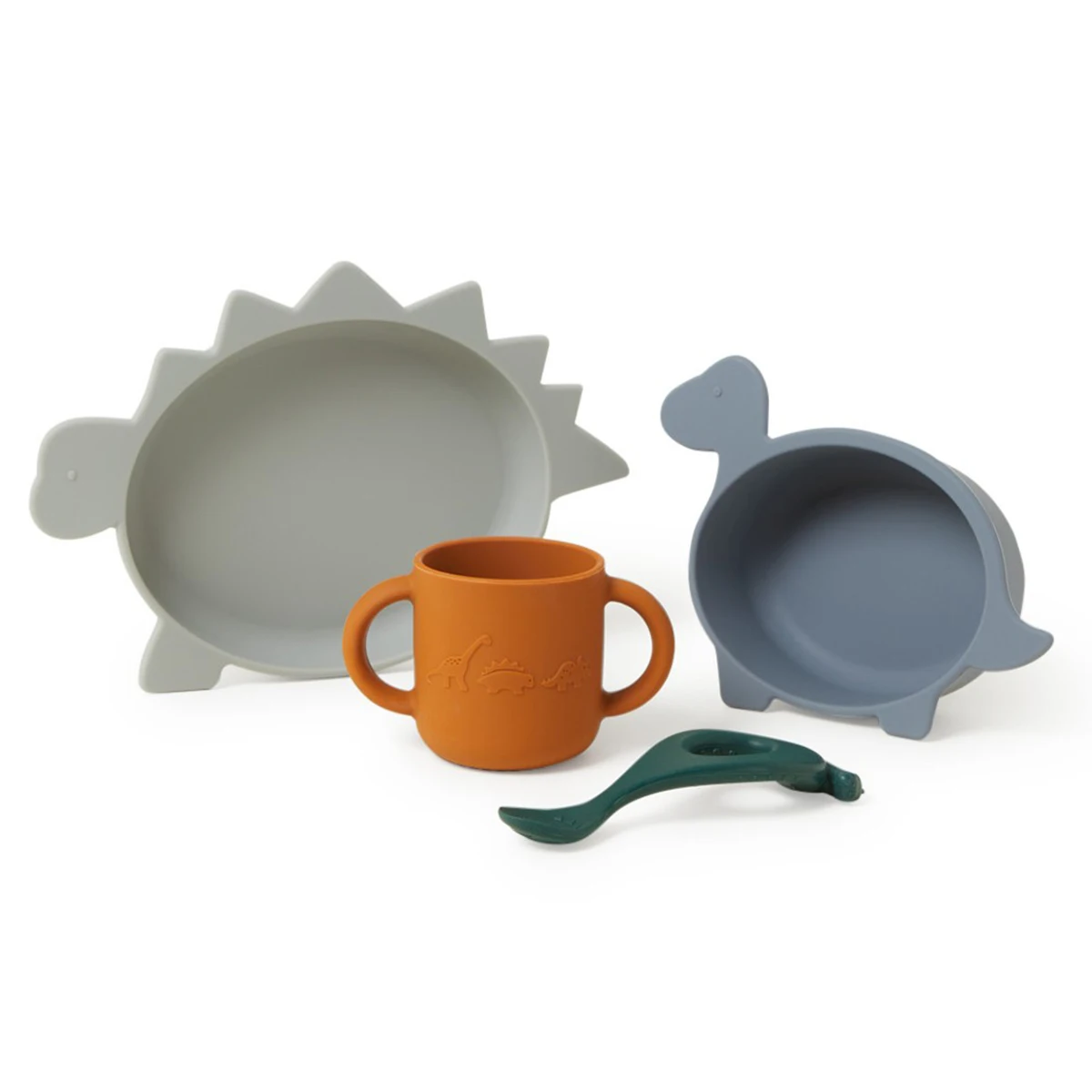 Customizable Trending Supplies Eco Friendly Weaning Baby Tableware  Dino Set Bib Bowl Suction Plate Silicone Baby Feeding Set