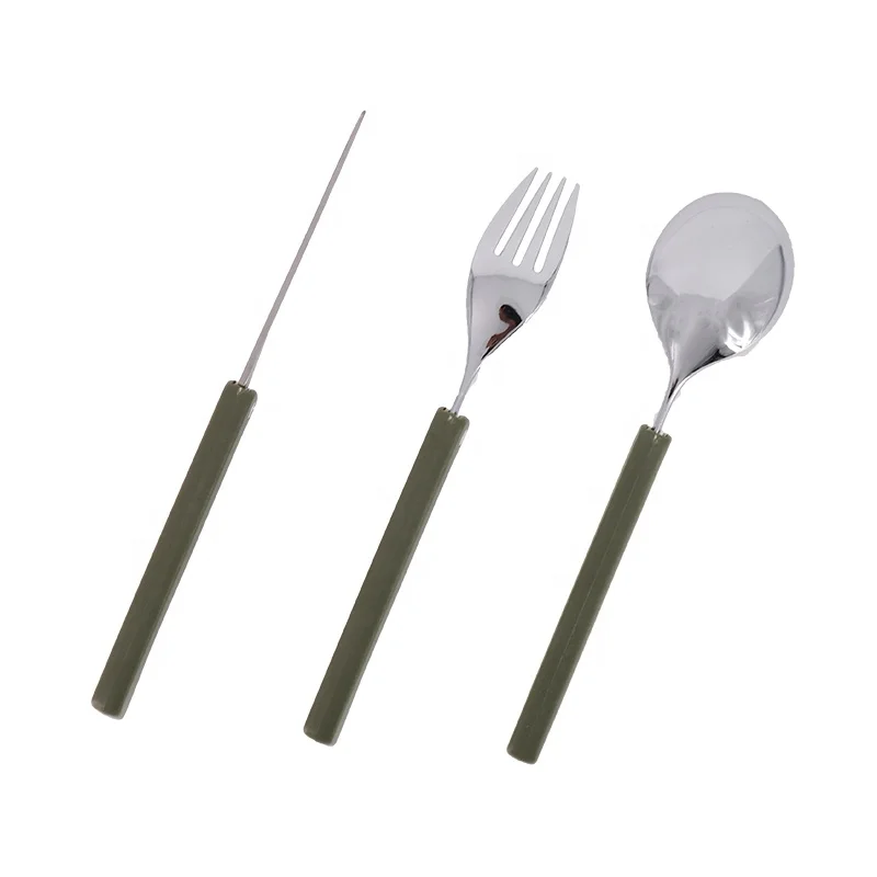 3pcs Camping Picnic Tableware Multi-function Stainless Steel Folding Cutlery Set Utensil Set