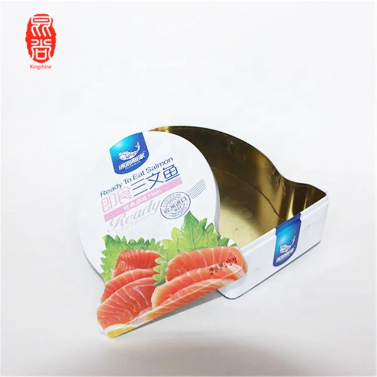 Kingshine salmon shape tin can tinplate metal box for fish shape container