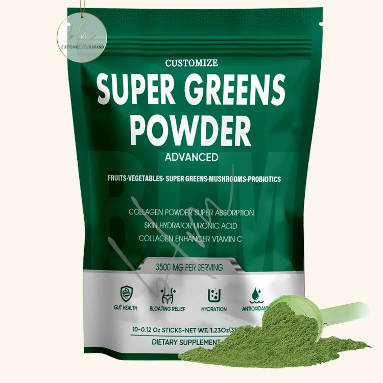 OEM/ODM Organic Superfood Flavoured Super Greens Powder For Max Energy Athletic Performance