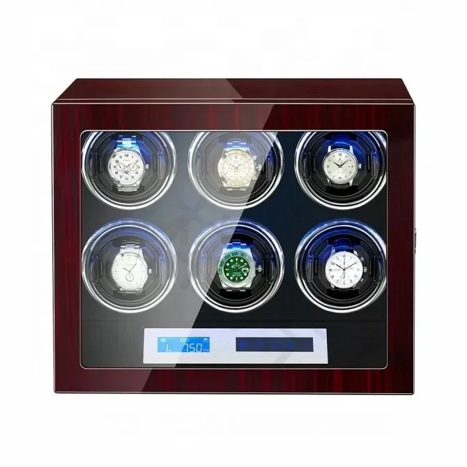 Gostar Manufacturer Automatic 6 Watch Use  With Lcd Touch Screen in Black Interior Watch Winder Box