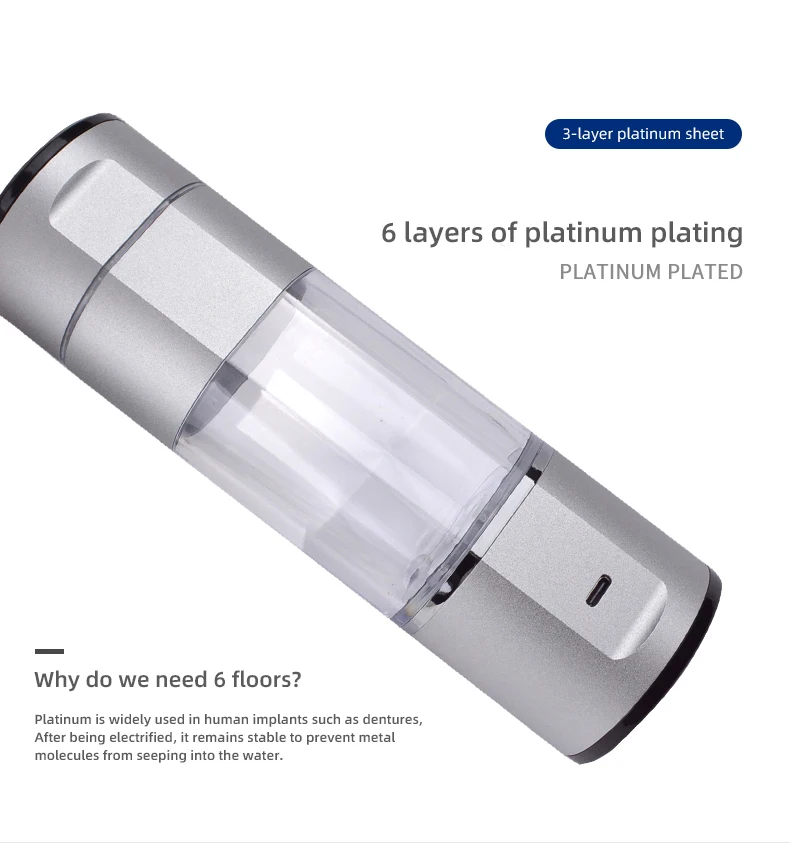 Portable Hydrogen Water bottle produce hydrogen water concentration 5000ppb