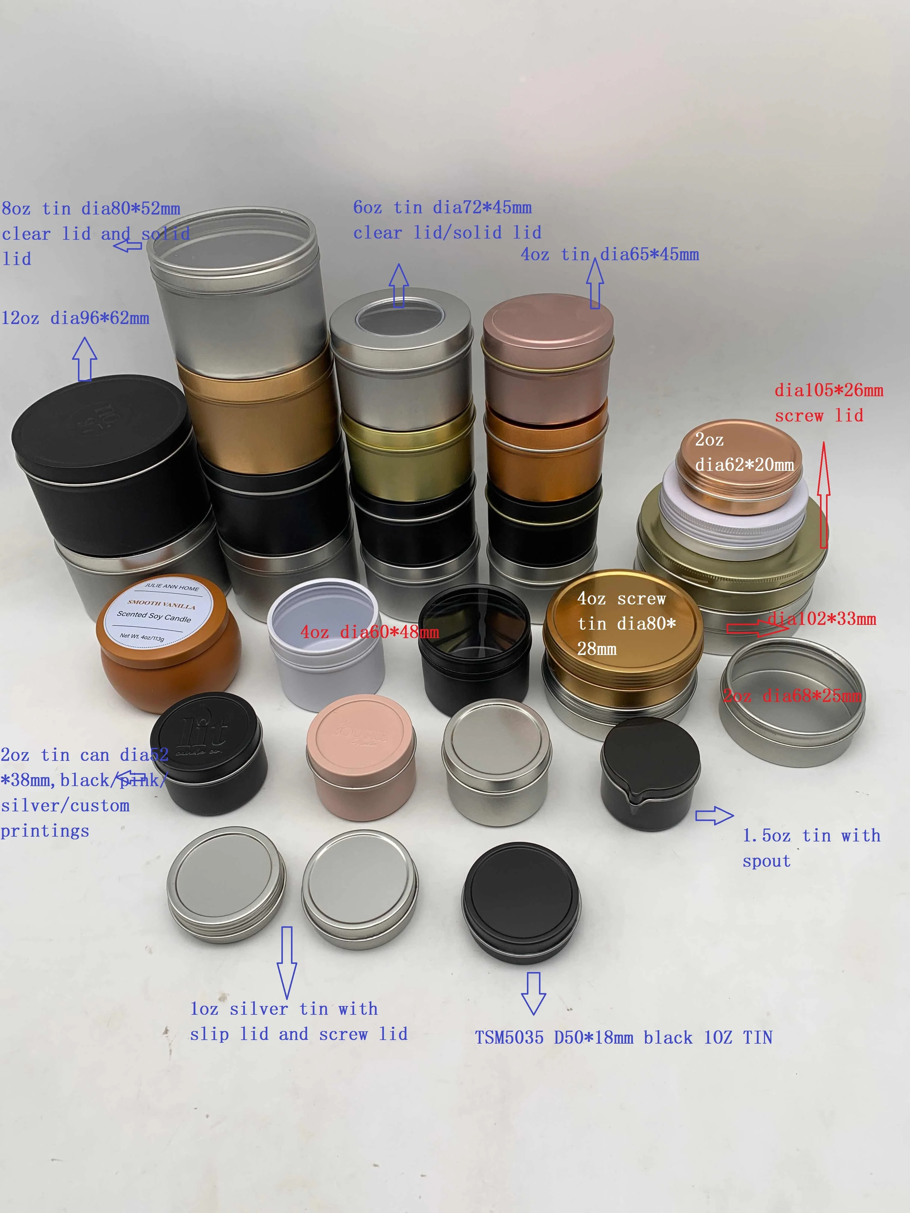  2oz two-piece metal tin can for candle with lid massage spout custom box cans
