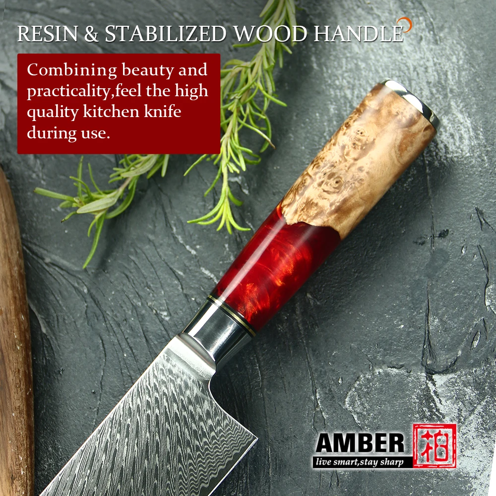 9 pcs 67 layers damascus steel kitchen knife set with Resin with Stabilized Wood Handle