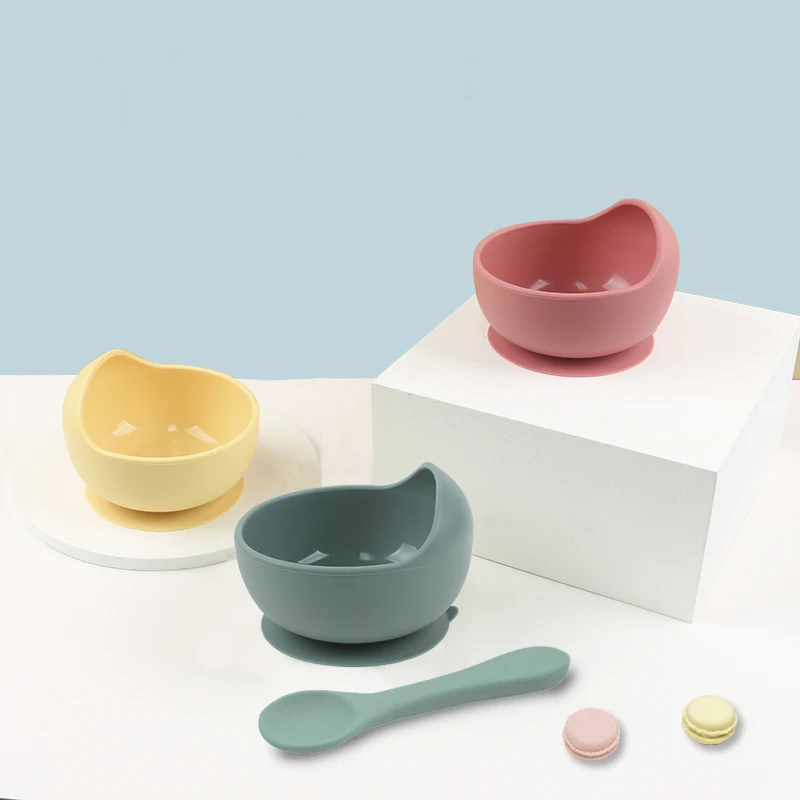 Custom Silicone Kids Tableware Suction Bowl Bib Children Baby Cutlery Training Spoon And Fork Plate Sippy Cup Bibs Feeding Set