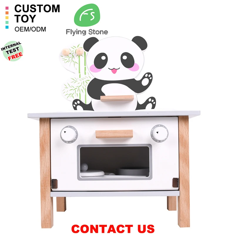 Wholesale OEM ODM Hot Selling Custom Color Toddler Pretend Cooking Pretend Role Play Set Kids Unisex Panda Wooden Kitchen Toys