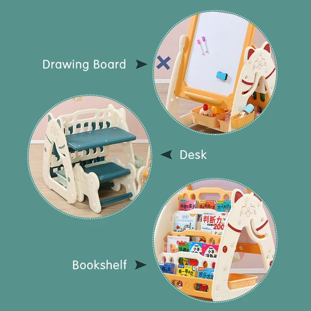  High quality baby indoor bookshelf plastic drawing board shelf kids furniture cartoon cabinet children toys storage