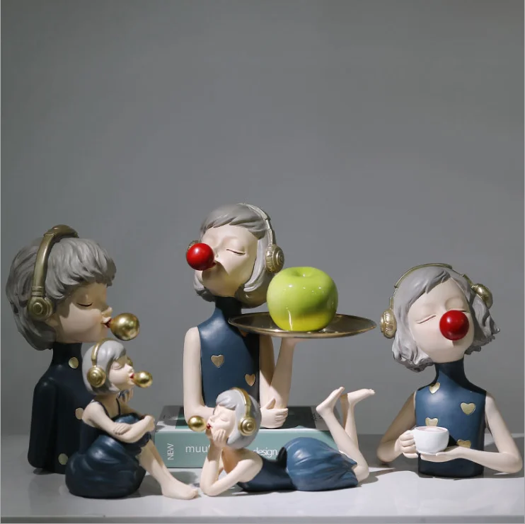 
Cute girl with headphone light luxury home desktop creative ceramic crafts ornaments for home decor 