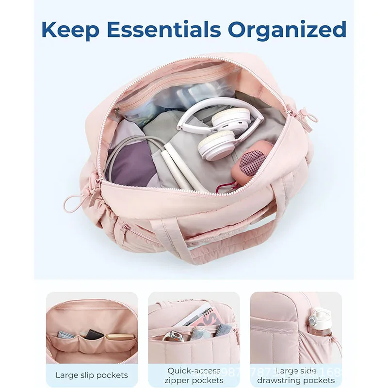 Women Large Capacity Quilted Nylon Duffle Bag Waterproof Travel Overnight Puffer Duffel Bag
