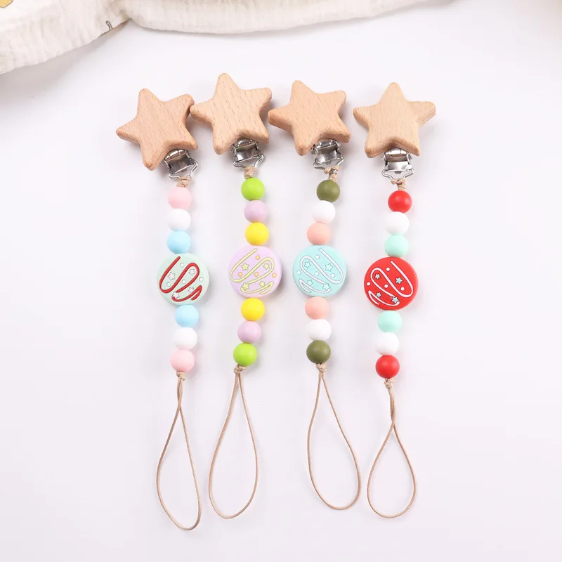 DIY Baby Carve Custom Name Cartoon Cake Donut Pacifier Chain Candy Pacifier Clip Crown Teething Chain Teether Clip Children Gift