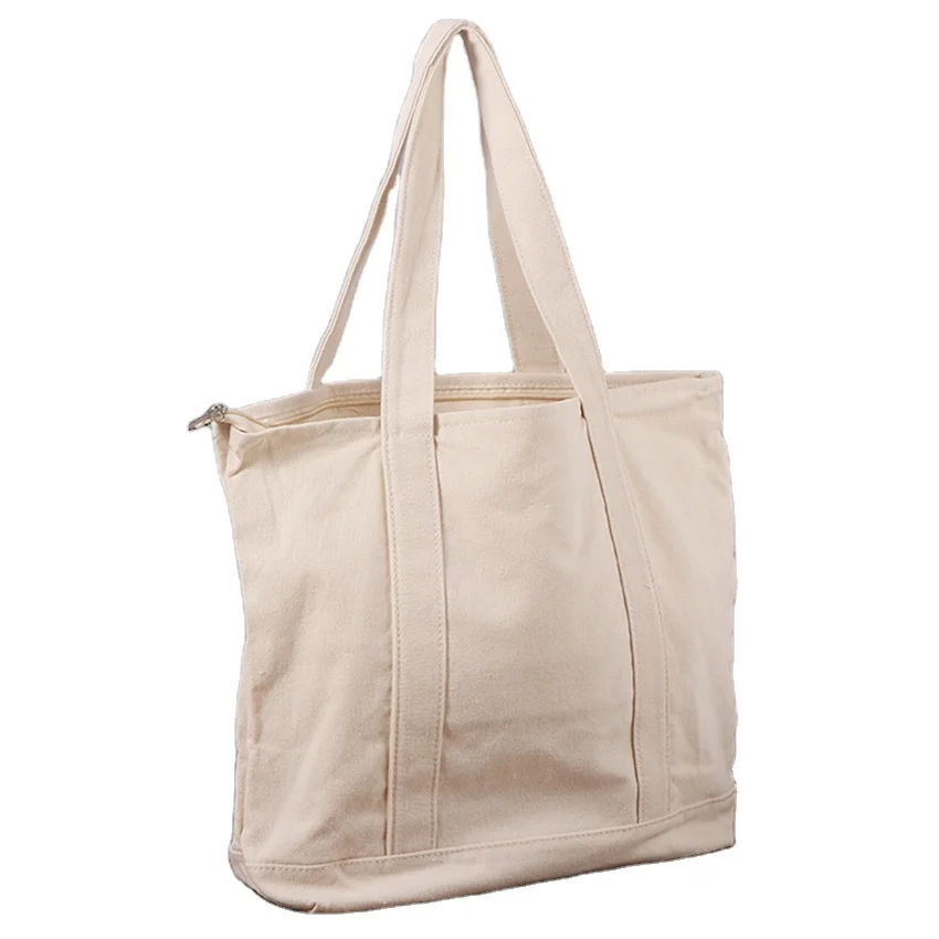 Wholesale Small MOQ nature large size eco-friendly reusable custom logo print 12OZ thickness tote bag canvas cotton shopping bag