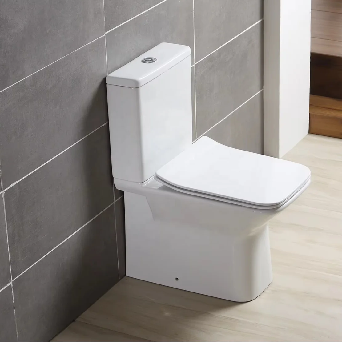 ANBI Complete Sanitary Bathroom Toilet Tank Two Piece Square Black and White Water Closet Toilet