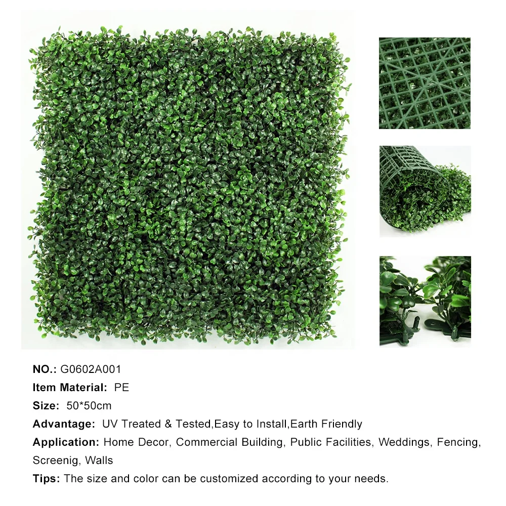 12pcs 50x50cm anti-uv artificial plastic greenery boxwood cheap garden hedges