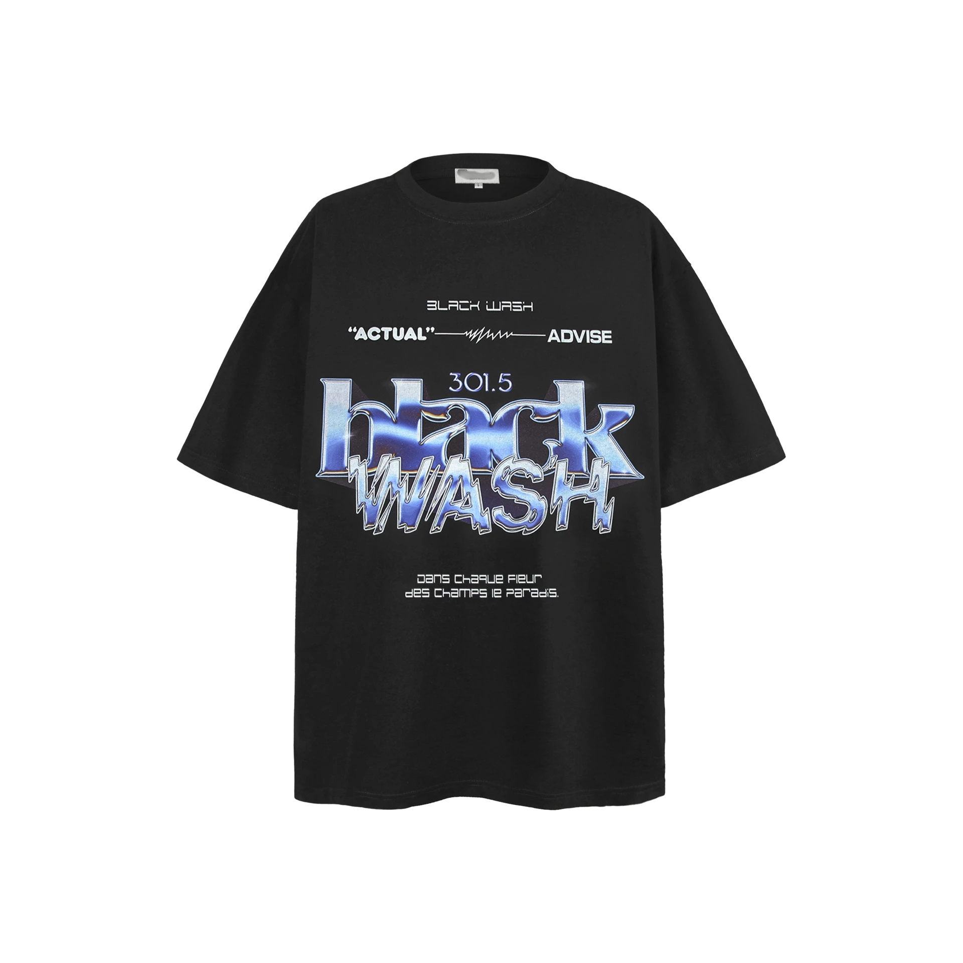 High Quality Custom Logo Rib Street Retro Trend Summer Short Sleeves Oversize Rock Liquid Metal Letters Mens T-shirts