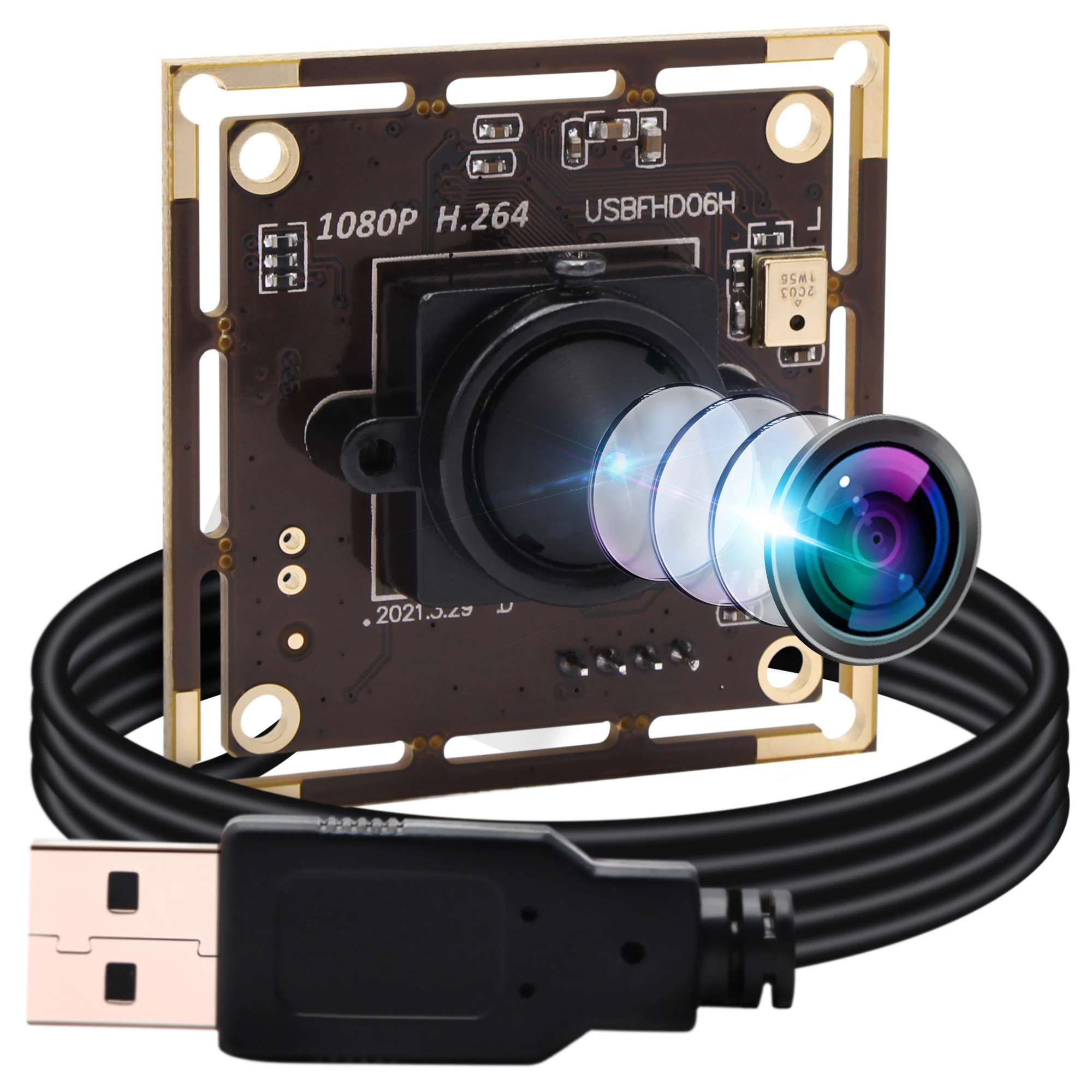 ELP 1080P Full HD Sony IMX322 H.264 0.01Lux Low Illumination 3.7mm Pinhole Lens Mini USB Camera Module Board PCB with Microphone