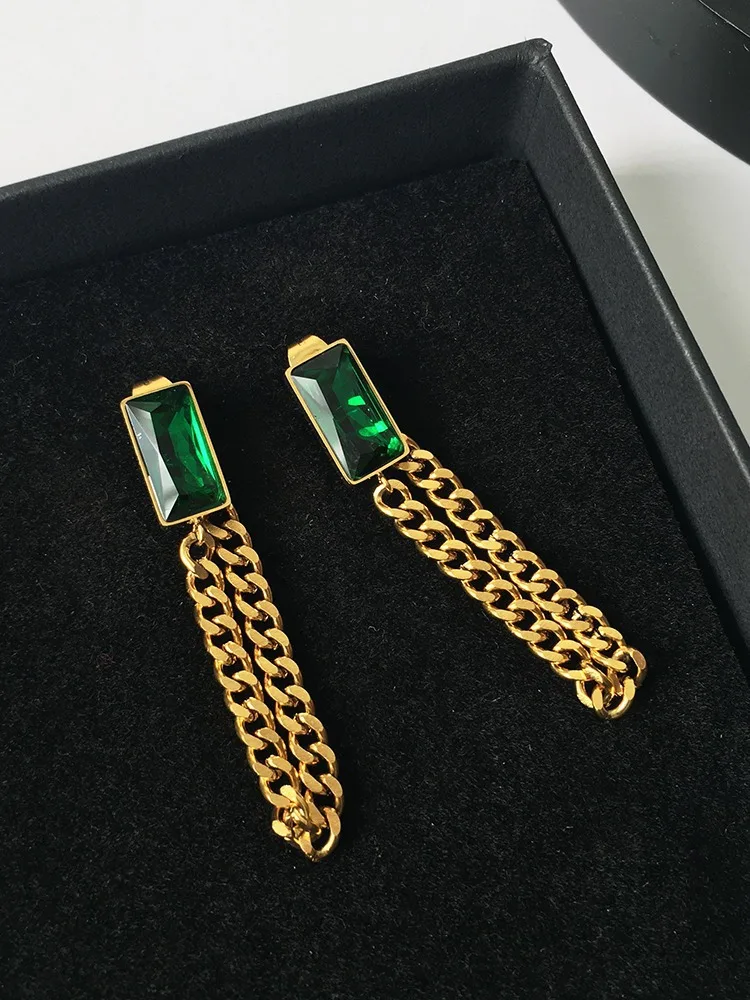 Cuban chain necklace women fashion gold plated earrings emerald zirconia wholesale jewelry sets ensembles de bijoux