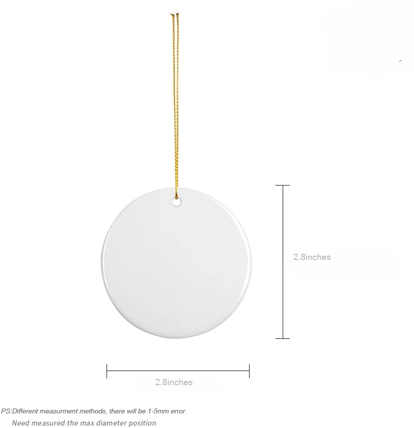 Sublimation Ceramic Ornament White 2.8 Inch Round Blank Ornament For Christmas Home Decor