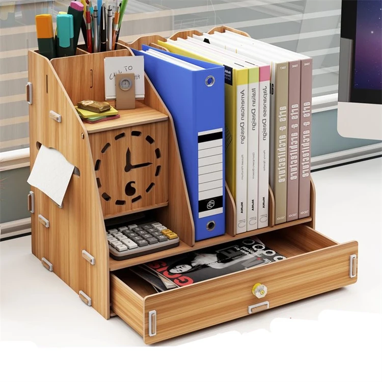 Tonsmile Customized Cheap Desktop File Storage Bookshelf Organizer With Drawer