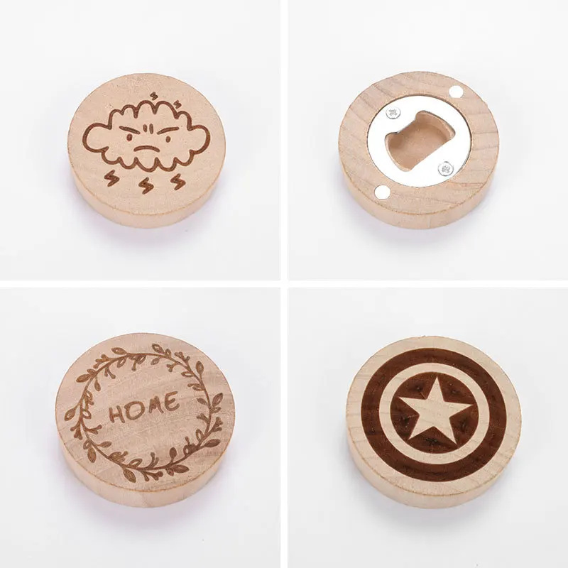 Custom Fridge Magnet Round Wooden Bottle Opener
