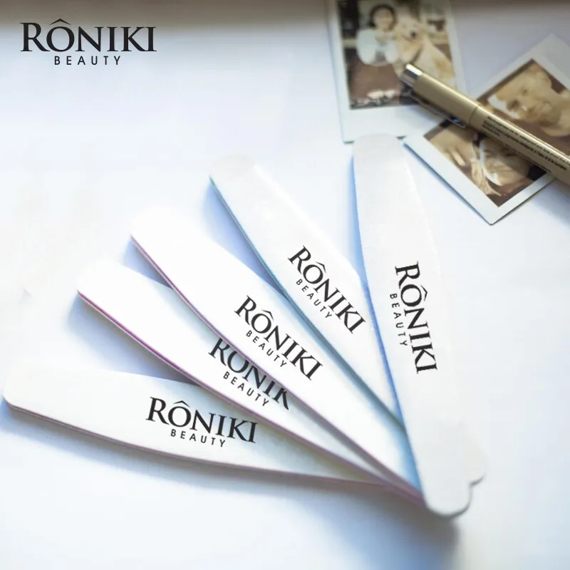 RONIKI Private Label Personalised Custom 80/80 100/180 100 180 pink mini Half Moon Nail File With Logo