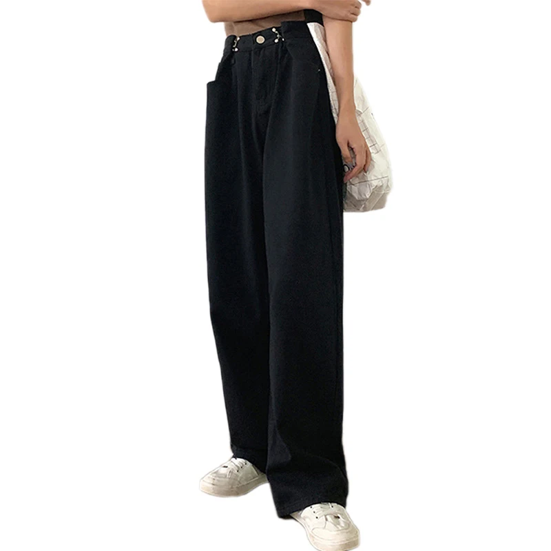 Ladies Korean Style Elegant Temperament Casual High Waist Mopping Wide Leg Denim Trousers Long Pants