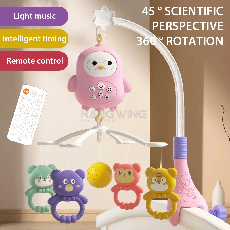 HW Newborn Bird Music Box Crib Hanging Early Education Rattle Smart Remote Control Rotating Mobile Bed Bell Toy to Coax Baby