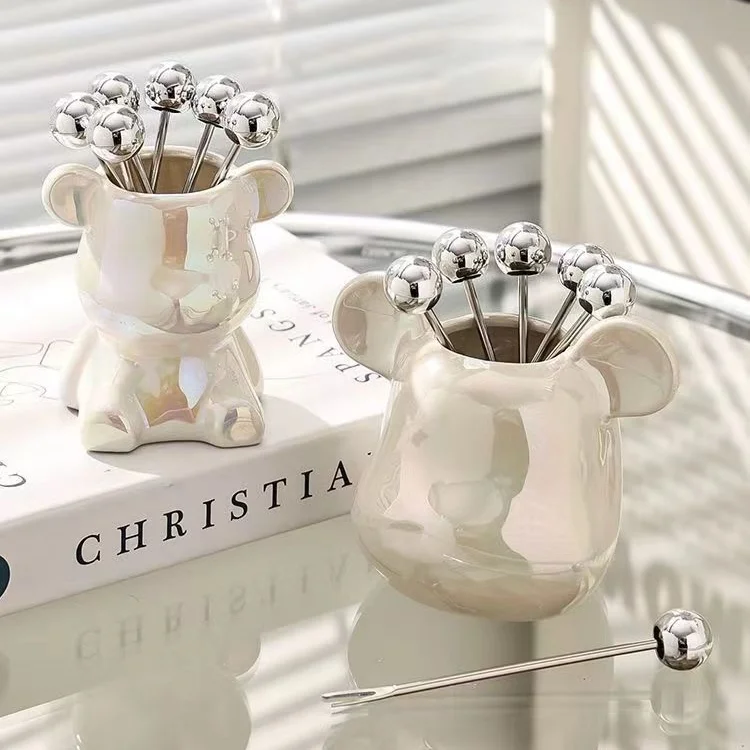 Creative Spherical design handle Ins style Nordic Mini Fruit Dessert Stainless Steel Fork Set