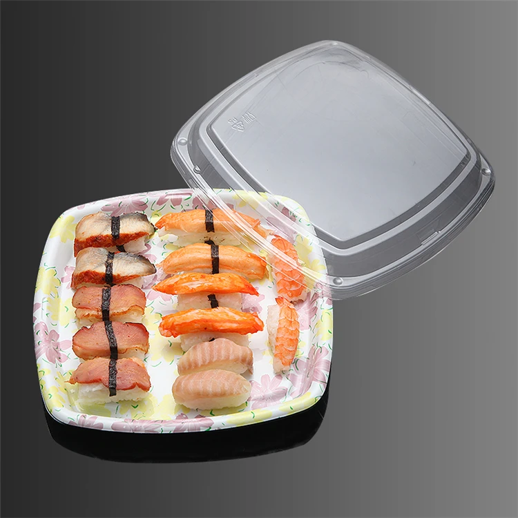 Custom Disposable Food Container Packing Black Plastic Sushi Take Away Box With Transparent Lid