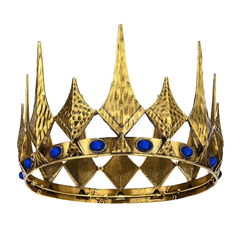 King Male Crown Tiara Headdress Antique Silver gold adult colorful rhinestone alloy vintage crown hair accessories