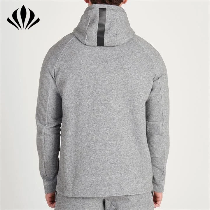 OEM Design slim fit high funnel collar sport hoodie fleece with side zip details pullover hoodie for men