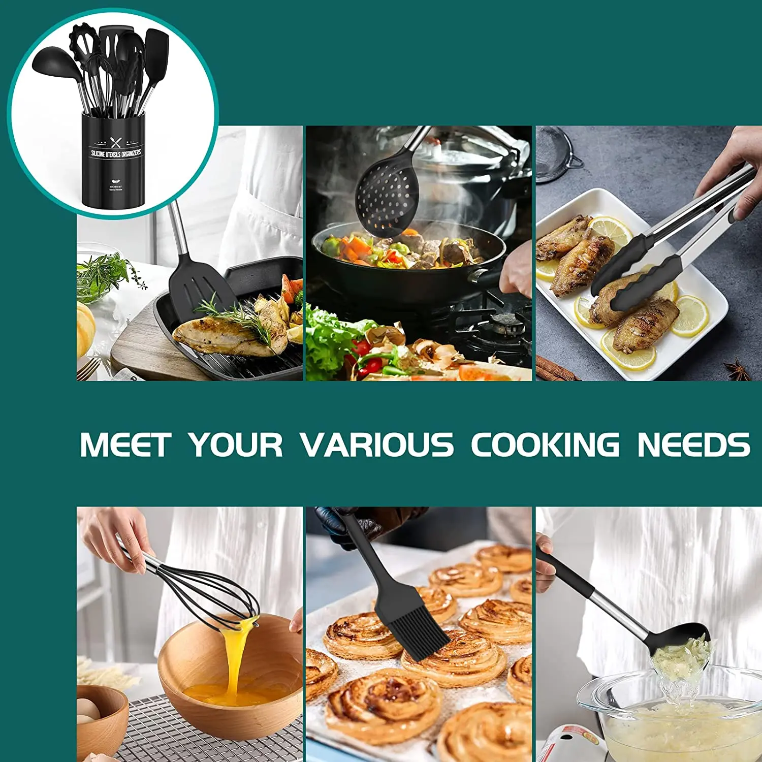 Wholesale hot sale 15pcs silicone cookware set non-stick pan 430SS cool new kitchen gadgets 2023