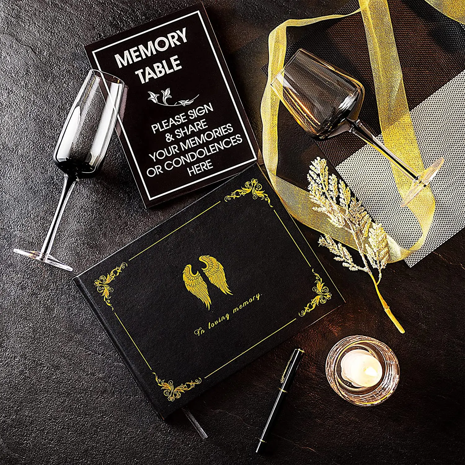 Custom on Demand  Black Hard Cover Memorial Guest Book Memorial Guest Book for Funeral in Loving Memory with Foil Stamping