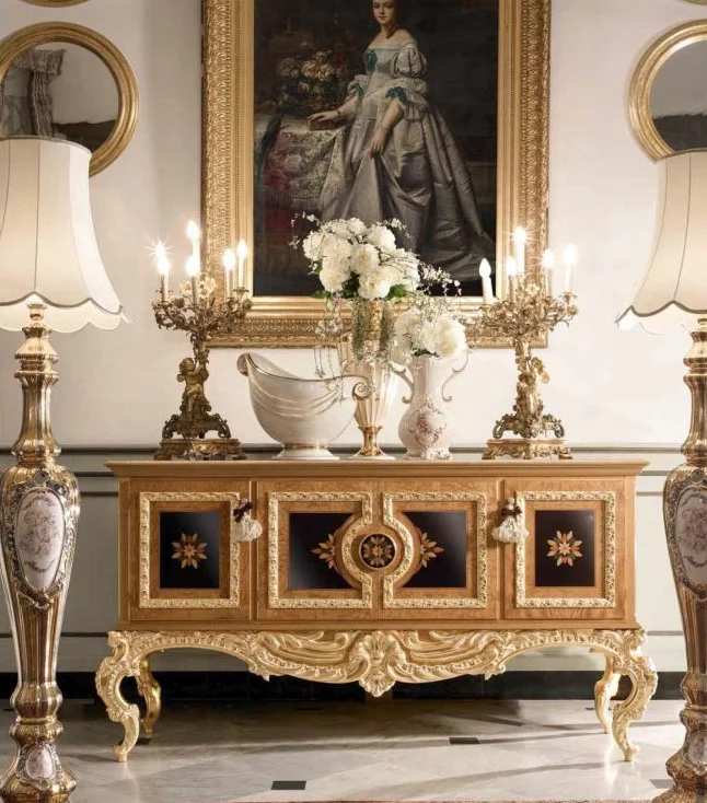 Russian Style Royal Dining Room Furniture Classic Solid Wood Dining Chairs With Carved Dining Table Set