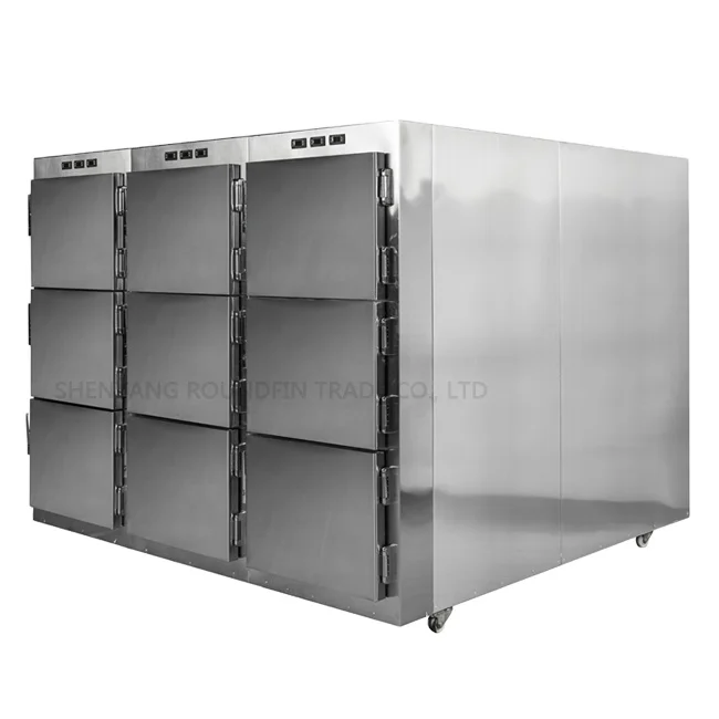 High Material Hot Sale RD-9 Nine doors mortuary freezer with standby SECOP Compressors Refrigerators 2, 4, 9 Bodies corpses free
