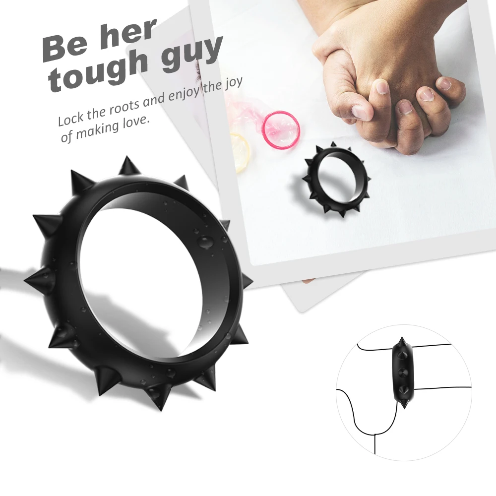 Medical Silicone Cock Ring with Metal Rivets Soft Vibration Feature for Male Ejaculation Delay Penis Rings