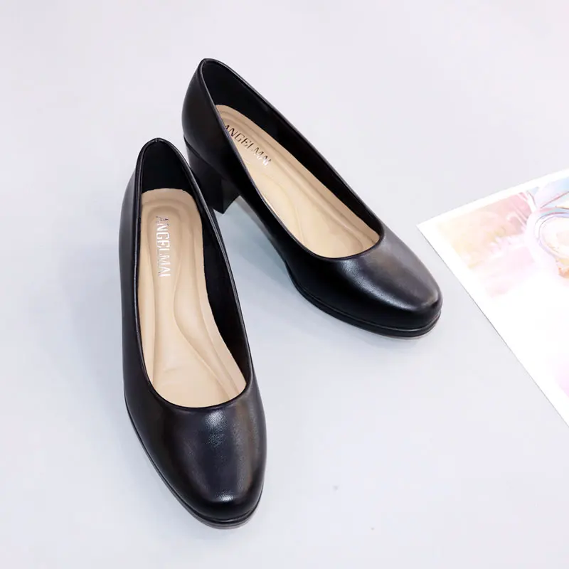 Heels Women 2023 Formal Dress Shoes Uniform Block Heel Ladies Office Shoes Hotel Airline Female Work Pump Girls School Shoes