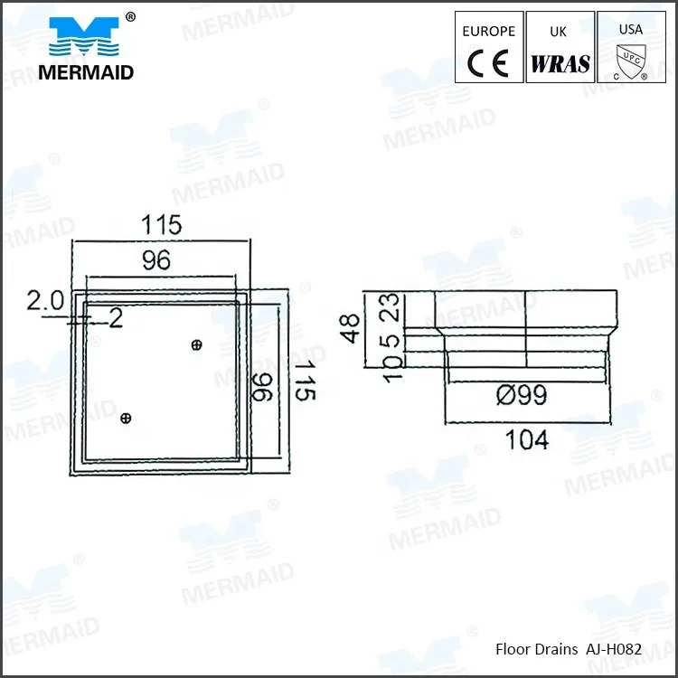 Australia Size Square Bathroom Shower Concealed Tile Trap Drainer Floor Drain With Grate Sump Cover