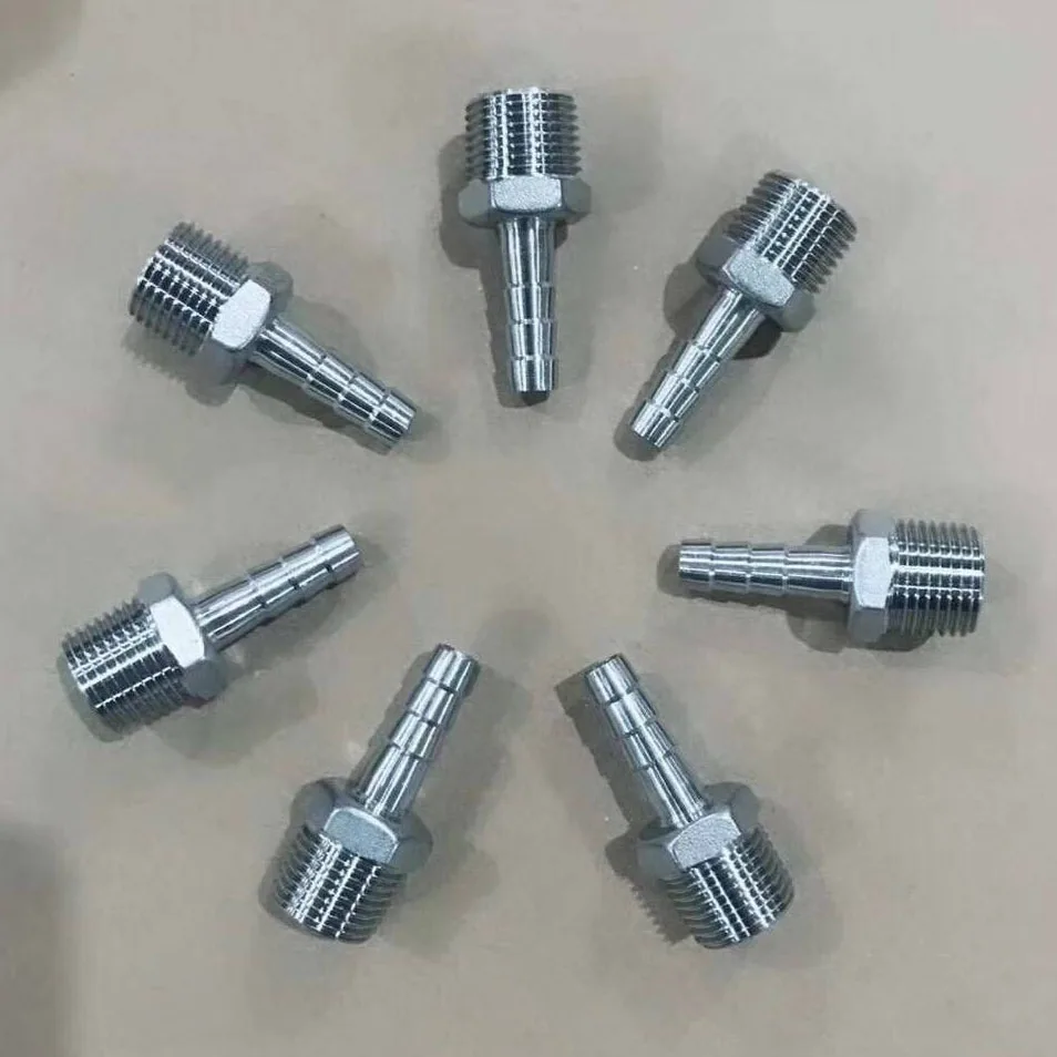Manufacturing One end threaded 304 stainless steel gas pipe end to rubber hose coupling