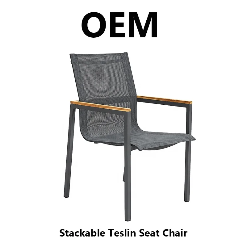 Modern Restaurant Furniture Stackable Grey Aluminum Relax Outdoor Balcony Patio Teslin Dining Chairs