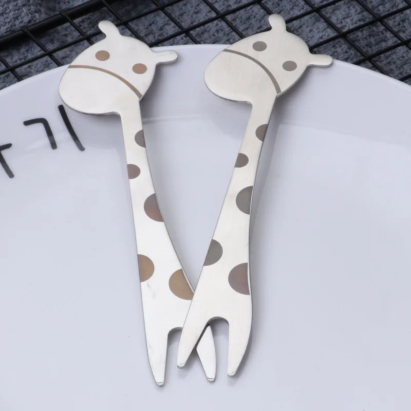  Creative children cartoon stainless steel fruit fork 304 giraffe