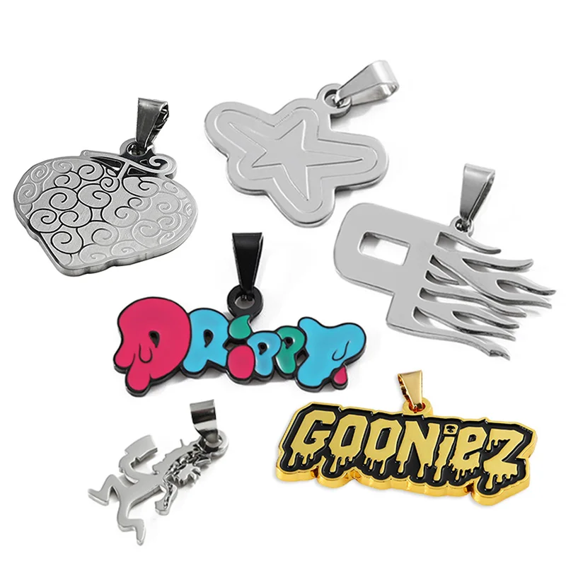 Factory Custom Pendant Sets Silver Stainless Steel Pendant Charms Cute 2d 3D Logo Letter Enamel Charms for Necklace