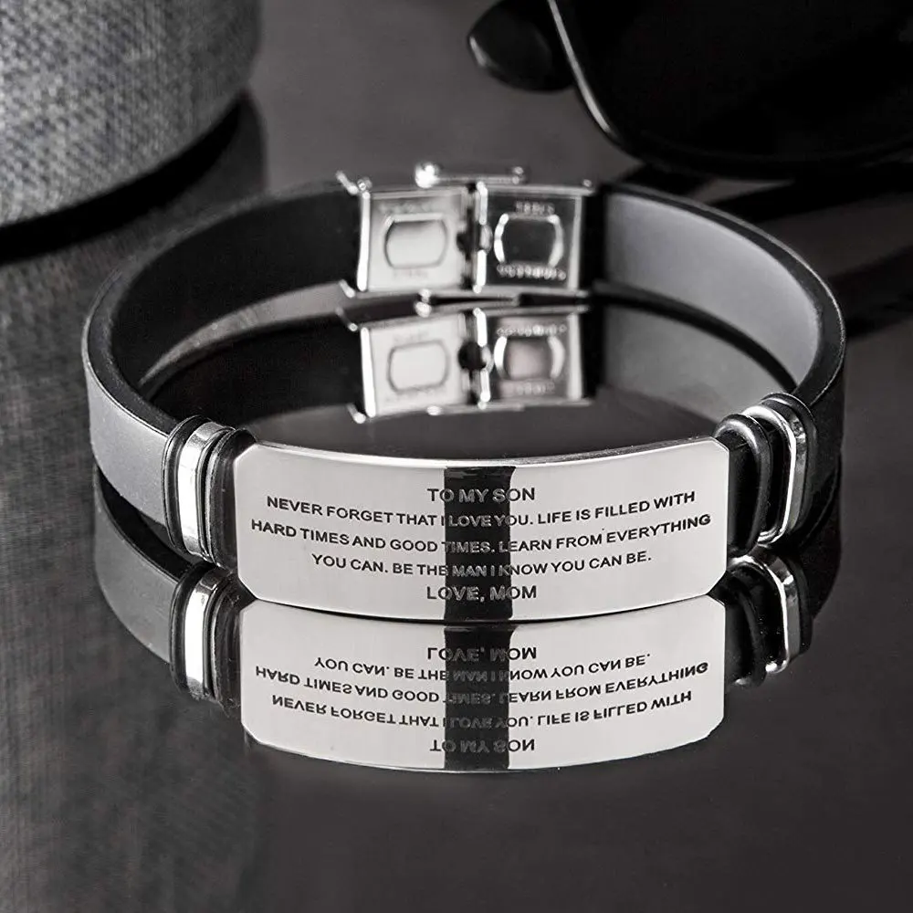 GJB141 Classic to my son message accessories plain custom 316l stainless steel hand bracelet silicone wristband rubber religious